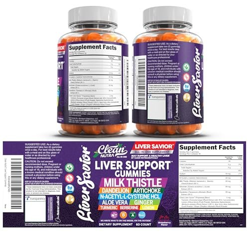 Clean Nutra Leberreinigung Detox & Reparatur Gummis | Mariendistel Gummis Leberunterstützung Vitamine | Löwenzahn, Artischocke, Aloe Vera, Ingwer, Berberin, Zitrone, N-Acetyl-L-Cystein, Kurkuma Nahrungsergänzungsmittel HCL