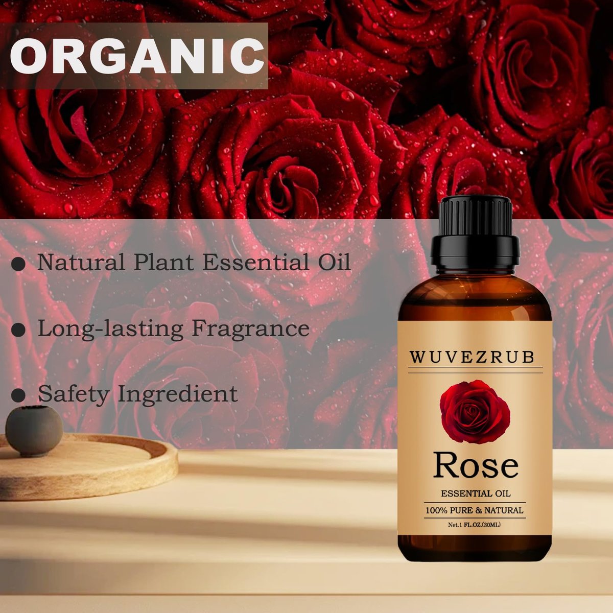Wuvezrub Rosen-Essentialöl 30 ml – Reines und natürliches Öl für Aromatherapie-Diffuser