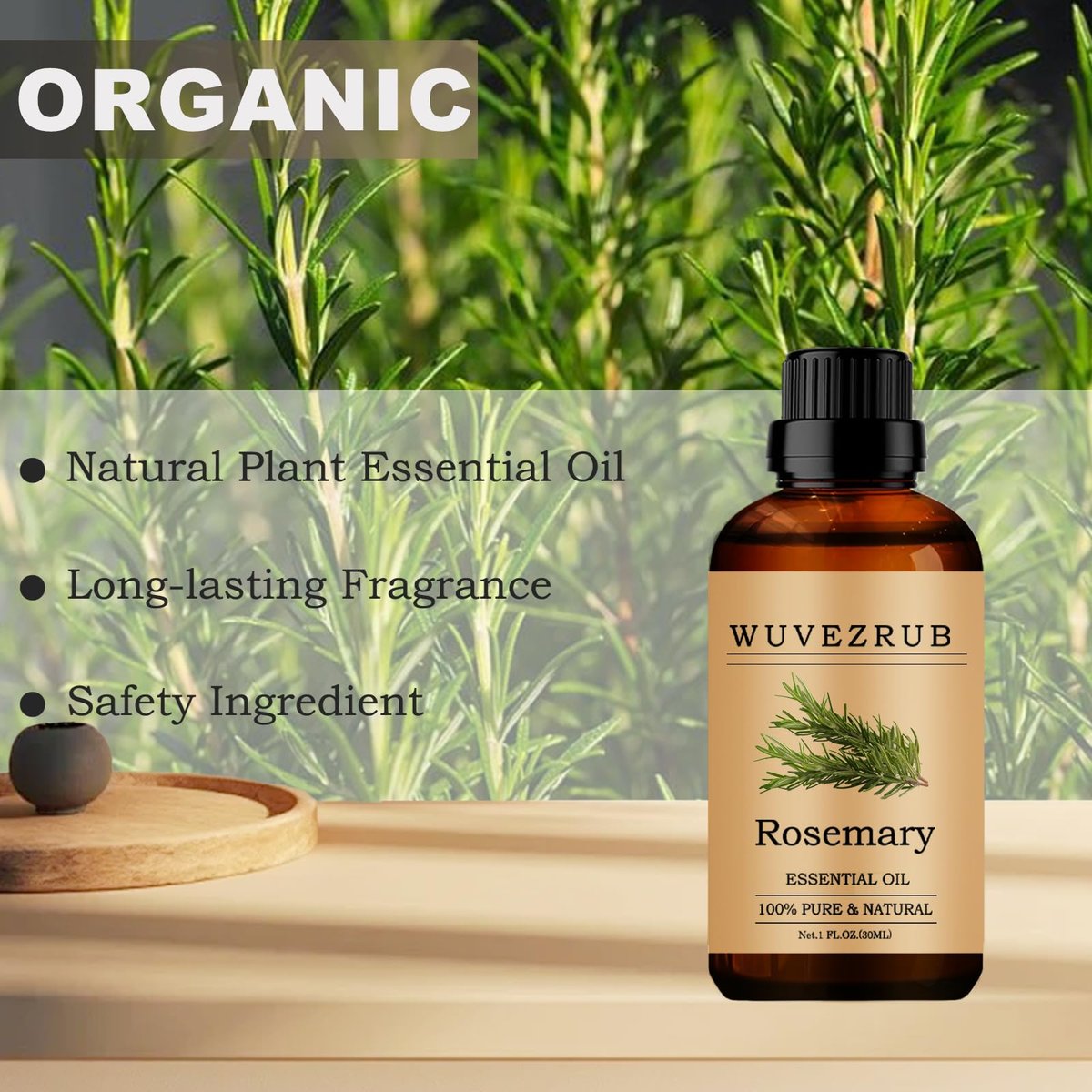 Wuvezrub Rosmarin Ätherisches Öl, 30 ml Reines und Natürliches Öl für Aromatherapie-Diffuser - 1 Fl Oz