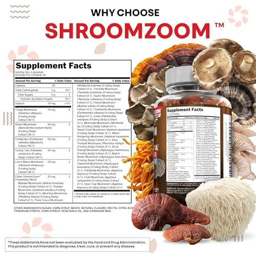 15-in-1 Pilz-Gummis mit Löwenmähne, Truthahnschwanz, Cordyceps, Reishi, Chaga, Sweet Tooth, Maitake, Meshima, Poria Cocos, Shiitake, Tremella, Austernpilz, Agaricus – für Männer und Frauen – Clean Nutra