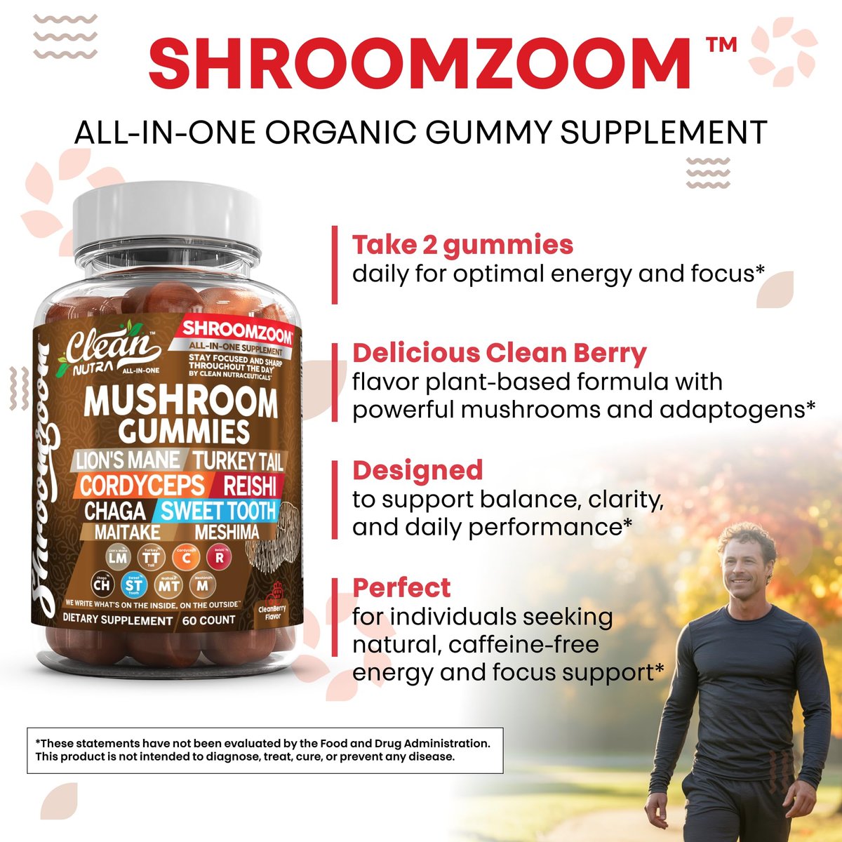 15-in-1 Pilz-Gummis mit Löwenmähne, Truthahnschwanz, Cordyceps, Reishi, Chaga, Sweet Tooth, Maitake, Meshima, Poria Cocos, Shiitake, Tremella, Austernpilz, Agaricus – für Männer und Frauen – Clean Nutra