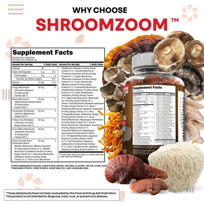 15-in-1 Pilz-Gummis mit Löwenmähne, Truthahnschwanz, Cordyceps, Reishi, Chaga, Sweet Tooth, Maitake, Meshima, Poria Cocos, Shiitake, Tremella, Austernpilz, Agaricus – für Männer und Frauen – Clean Nutra