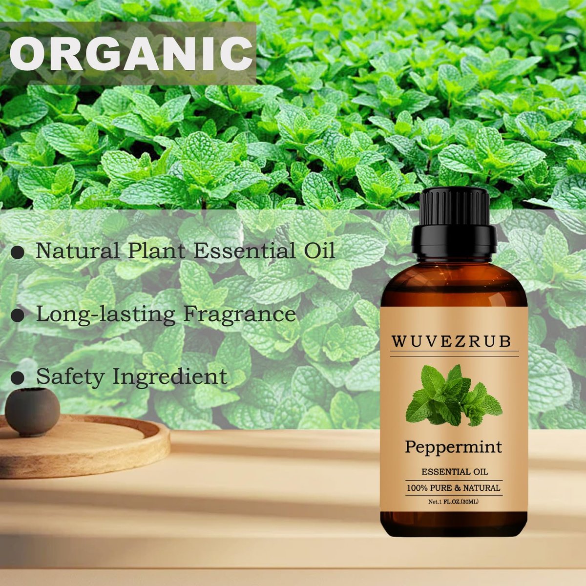 Wuvezrub Pfefferminz-Öl, 30 ml – 100 % reines und natürliches ätherisches Pfefferminzöl für Aromatherapie-Diffuser