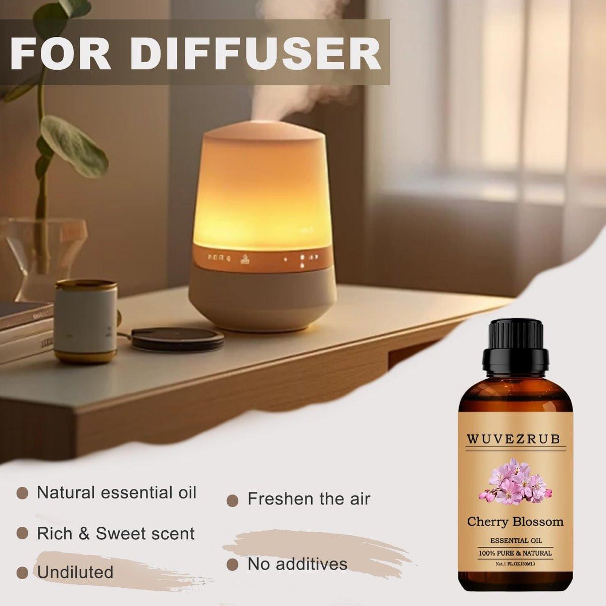 Wuvezrub Kirschblüten-Öl, 30 ml - 100% reines und natürliches ätherisches Öl für Aromatherapie-Diffuser