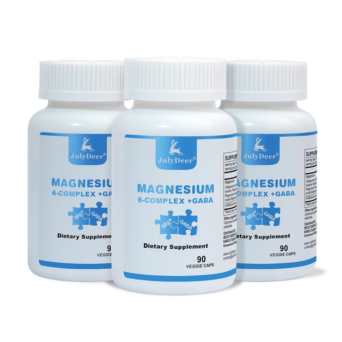 Risabou Sechsfach Magnesium Komplex | 350mg Magnesiumglycinat, Malat, Citrat, Taurat, Oxid, Mg+ für Muskeln, Nerven & Energie | GABA Schlafunterstützung | Hohe Absorption | Vegan | 90 Kapseln (3er-Pack)