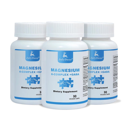 Risabou Sechsfach Magnesium Komplex | 350mg Magnesiumglycinat, Malat, Citrat, Taurat, Oxid, Mg+ für Muskeln, Nerven & Energie | GABA Schlafunterstützung | Hohe Absorption | Vegan | 90 Kapseln (3er-Pack)