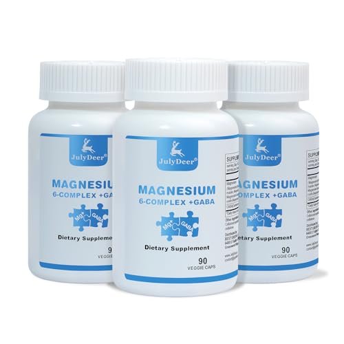 Risabou Sechsfach Magnesium Komplex | 350mg Magnesiumglycinat, Malat, Citrat, Taurat, Oxid, Mg+ für Muskeln, Nerven & Energie | GABA Schlafunterstützung | Hohe Absorption | Vegan | 90 Kapseln (3er-Pack)