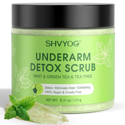 Underarm Detox Scrub, Achselentgiftung mit grünem Tee, Minze und Teebaumöl, natürliches Deodorant für den Körper, dunkle Achseln entfernen, Gerüche beseitigen und peelen, auch für den ganzen Körper & empfindliche Haut, Unisex 8,11 Unzen