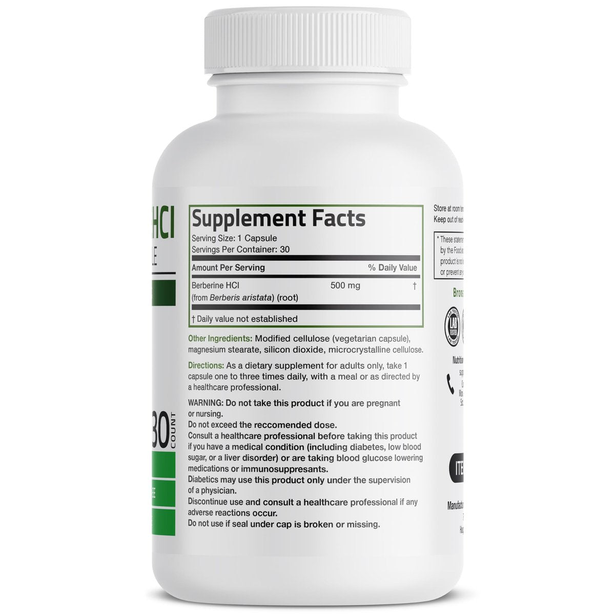 Bronson Berberin als Berberin HCI Berberis Aristata 500mg pro vegetarische Kapsel - 30 Kapseln, Nicht-GVO