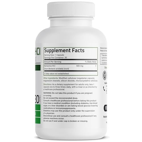 Bronson Berberin als Berberin HCI Berberis Aristata 500mg pro vegetarische Kapsel - 30 Kapseln, Nicht-GVO