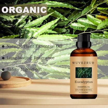Wuvezrub Eukalyptus-Öl, 30 ml – 100 % rein und natürlich, für Aromatherapie-Diffuser, Hautpflege und Erkältungsbeschwerden