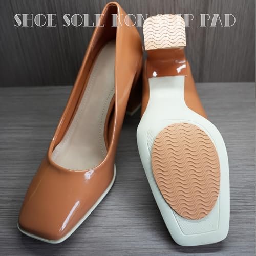 UNIKSTEP 6 Paar (12 Stück) Anti-Rutsch-Pads für Schuhsohlen, selbstklebende Gummigriffe, Vorder- und Fersenschutz, geräuschdämpfend (Khaki mit Wellenmuster)