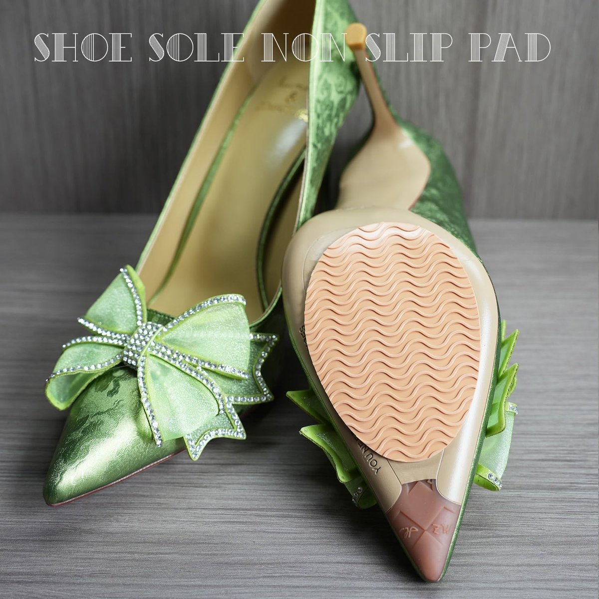 UNIKSTEP 6 Paar (12 Stück) Anti-Rutsch-Pads für Schuhsohlen, selbstklebende Gummigriffe, Vorder- und Fersenschutz, geräuschdämpfend (Khaki mit Wellenmuster)