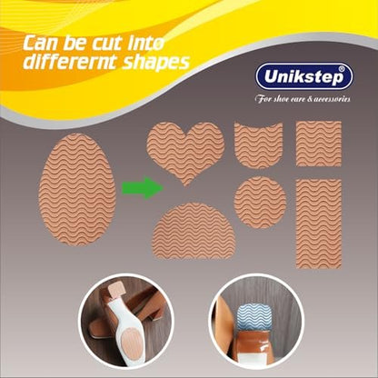 UNIKSTEP 6 Paar (12 Stück) Anti-Rutsch-Pads für Schuhsohlen, selbstklebende Gummigriffe, Vorder- und Fersenschutz, geräuschdämpfend (Khaki mit Wellenmuster)
