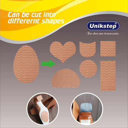 UNIKSTEP 6 Paar (12 Stück) Anti-Rutsch-Pads für Schuhsohlen, selbstklebende Gummigriffe, Vorder- und Fersenschutz, geräuschdämpfend (Khaki mit Wellenmuster)