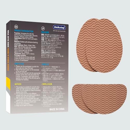 UNIKSTEP 6 Paar (12 Stück) Anti-Rutsch-Pads für Schuhsohlen, selbstklebende Gummigriffe, Vorder- und Fersenschutz, geräuschdämpfend (Khaki mit Wellenmuster)