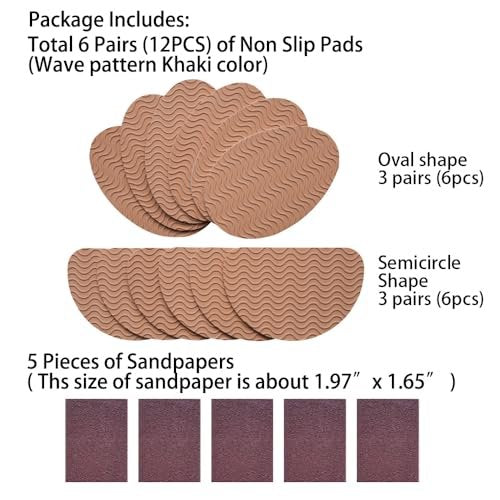 UNIKSTEP 6 Paar (12 Stück) Anti-Rutsch-Pads für Schuhsohlen, selbstklebende Gummigriffe, Vorder- und Fersenschutz, geräuschdämpfend (Khaki mit Wellenmuster)
