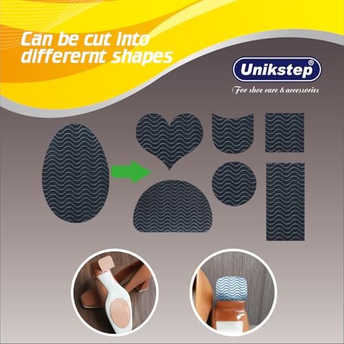 UNIKSTEP 6 Paar (12 Stück) Anti-Rutsch-Pads für Schuhsohlen, selbstklebende Gummigriffe, Geräuschreduzierung und Sohlenschutz für Vorder- und Fersenbereich (Schwarz mit Wellenmuster)