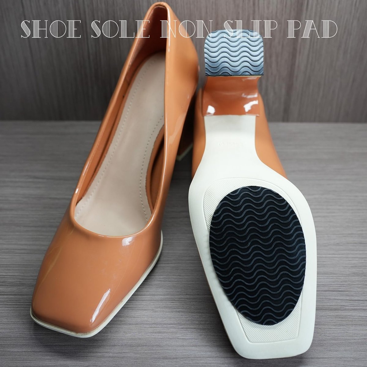 UNIKSTEP 6 Paar (12 Stück) Anti-Rutsch-Pads für Schuhsohlen, selbstklebende Gummigriffe, Geräuschreduzierung und Sohlenschutz für Vorder- und Fersenbereich (Schwarz mit Wellenmuster)