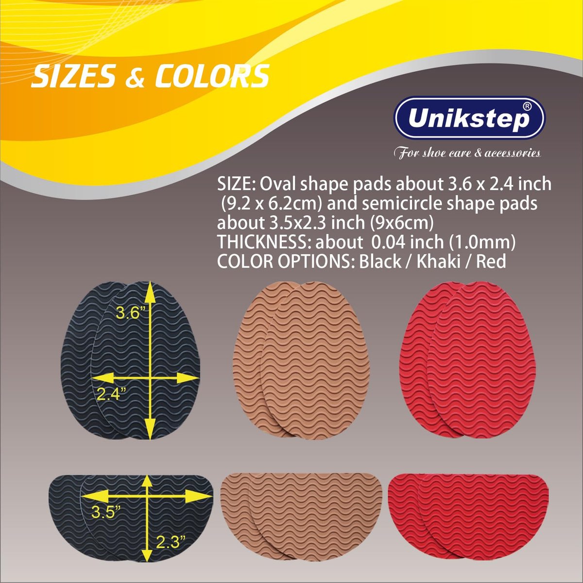 UNIKSTEP 6 Paar (12 Stück) Anti-Rutsch-Pads für Schuhsohlen, selbstklebende Gummigriffe, Geräuschreduzierung und Sohlenschutz für Vorder- und Fersenbereich (Schwarz mit Wellenmuster)