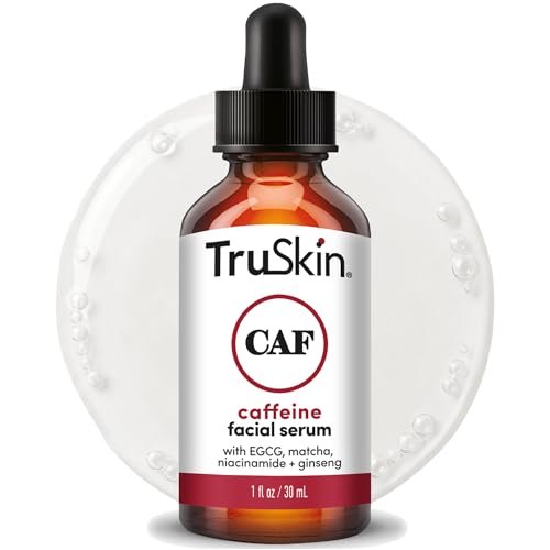 TruSkin Koffein Gesichts- & Augenserum – Energiespendendes 5% Koffeinserum mit EGCG, Niacinamid, Matcha und Ginseng – Verbessert das Erscheinungsbild von Augenringen und Schwellungen, 30 ml