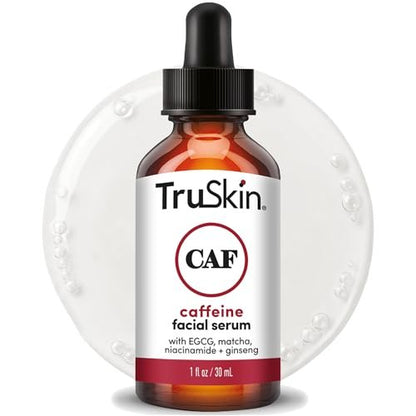 TruSkin Koffein Gesichts- & Augenserum – Energiespendendes 5% Koffeinserum mit EGCG, Niacinamid, Matcha und Ginseng – Verbessert das Erscheinungsbild von Augenringen und Schwellungen, 30 ml