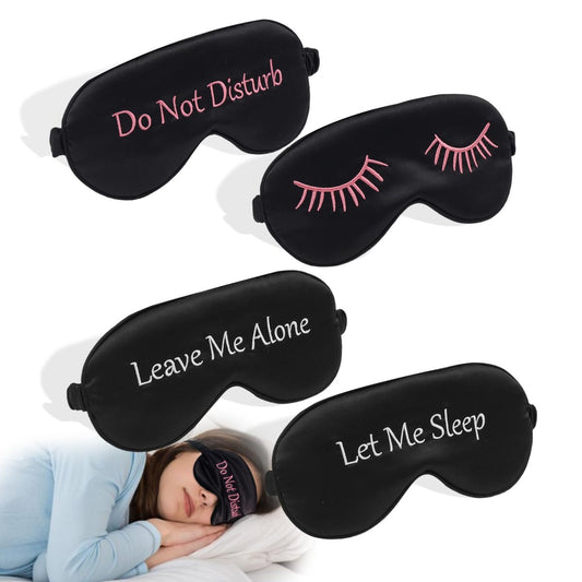 4er-Pack Seidenweiche Schlafmaske – Lustige Satin-Augenmaske für erholsamen Schlaf, verstellbarer elastischer Riemen, geeignet für Männer und Frauen
