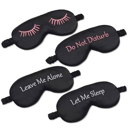 4er-Pack Seidenweiche Schlafmaske – Lustige Satin-Augenmaske für erholsamen Schlaf, verstellbarer elastischer Riemen, geeignet für Männer und Frauen