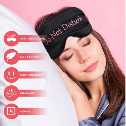 4er-Pack Seidenweiche Schlafmaske – Lustige Satin-Augenmaske für erholsamen Schlaf, verstellbarer elastischer Riemen, geeignet für Männer und Frauen