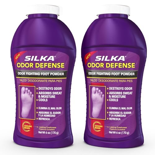 SILKA Fußpuder & Schuh-Deodorizer mit Maisstärke, Talkum & Kühlperlen – 6 Unzen (2er-Pack) – Bekämpft Gerüche, absorbiert Schweiß & Feuchtigkeit