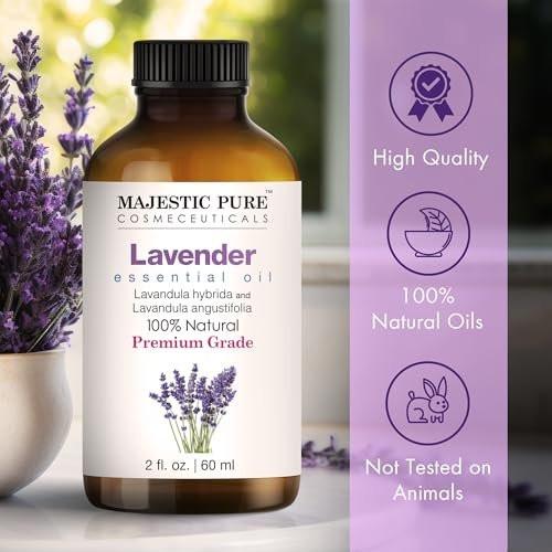 Majestic Pure Lavendel Öl 100% rein und natürlich - 2 Fl Oz mit Pipette - Ätherisches Öl für Diffuser, Aromatherapie, Seifen- und Kerzenherstellung