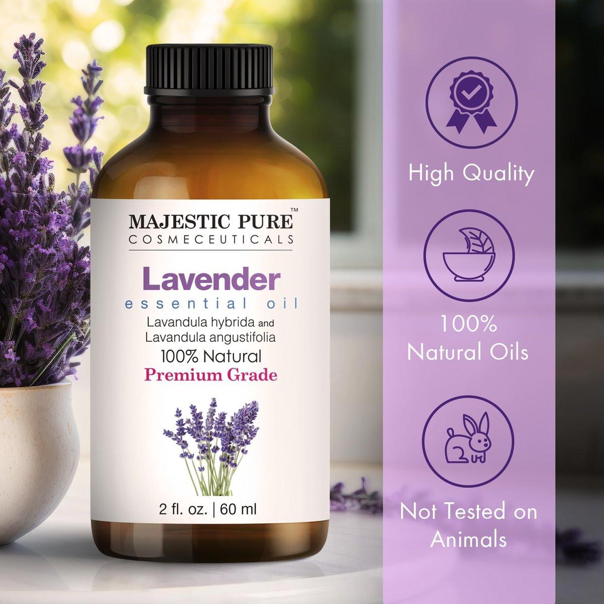 Majestic Pure Lavendel Öl 100% rein und natürlich - 2 Fl Oz mit Pipette - Ätherisches Öl für Diffuser, Aromatherapie, Seifen- und Kerzenherstellung