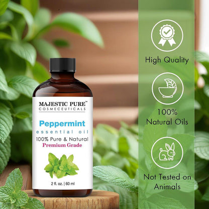Majestic Pure Pfefferminzöl 100% rein und natürlich mit Glaspipette – 60 ml Ätherisches Öl für Diffuser, Aromatherapie, Seifen- und Kerzenherstellung