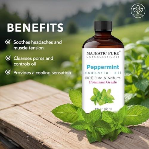 Majestic Pure Pfefferminzöl 100% rein und natürlich mit Glaspipette – 60 ml Ätherisches Öl für Diffuser, Aromatherapie, Seifen- und Kerzenherstellung