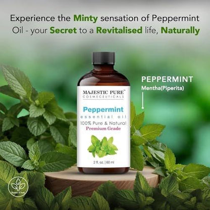 Majestic Pure Pfefferminzöl 100% rein und natürlich mit Glaspipette – 60 ml Ätherisches Öl für Diffuser, Aromatherapie, Seifen- und Kerzenherstellung
