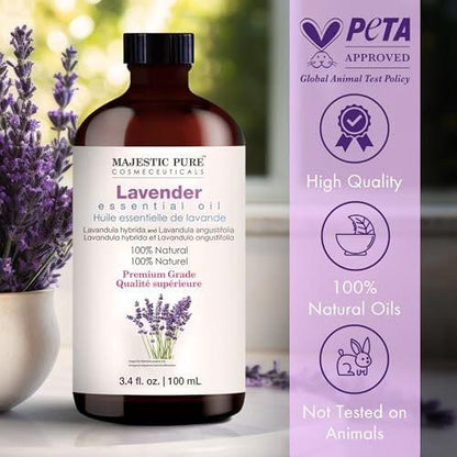 Majestic Pure Lavendel Ätherisches Öl mit Glaspipette - 100% rein und natürlich - Ätherische Öle für Diffuser, Aromatherapie, Seifen- und Kerzenherstellung, 100 ml