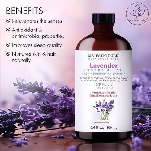 Majestic Pure Lavendel Ätherisches Öl mit Glaspipette - 100% rein und natürlich - Ätherische Öle für Diffuser, Aromatherapie, Seifen- und Kerzenherstellung, 100 ml