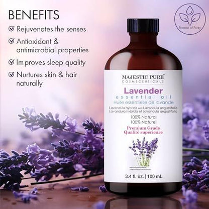 Majestic Pure Lavendel Ätherisches Öl mit Glaspipette - 100% rein und natürlich - Ätherische Öle für Diffuser, Aromatherapie, Seifen- und Kerzenherstellung, 100 ml