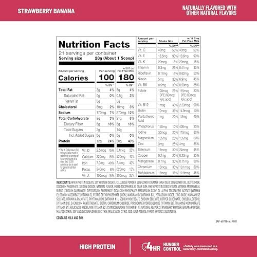 SlimFast High Protein Smoothie Mix Plus Fruchtpulver, Mahlzeitenersatz-Pulver mit Ballaststoffen und Vitamin C, 21 Portionen, 1,29 Pfund, Erdbeer-Banane (Verpackung kann variieren)
