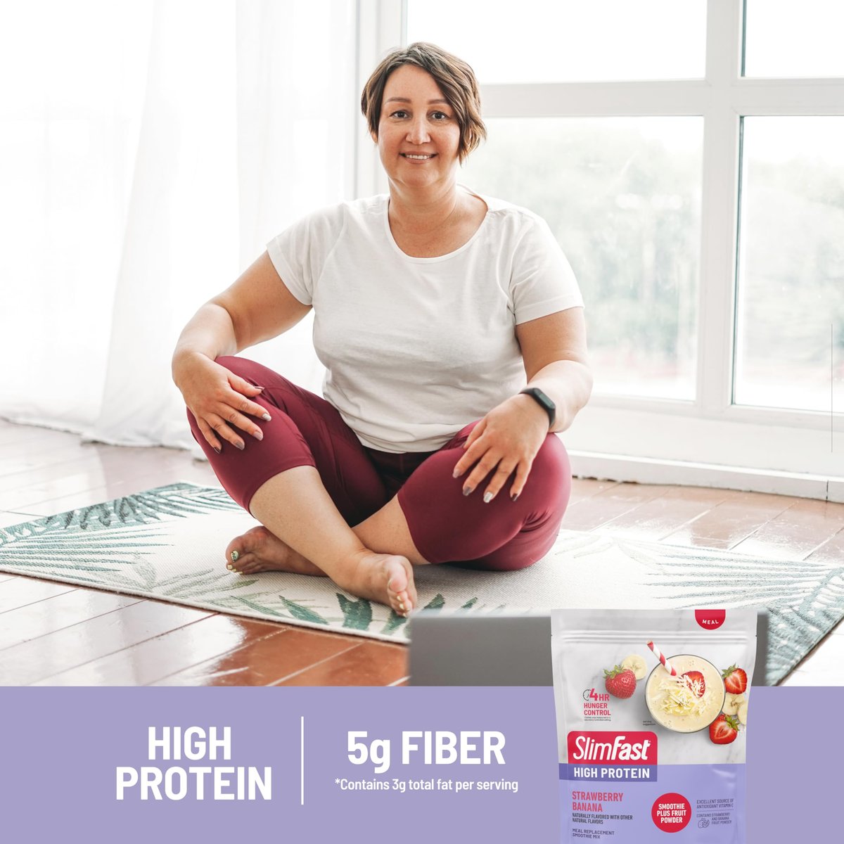 SlimFast High Protein Smoothie Mix Plus Fruchtpulver, Mahlzeitenersatz-Pulver mit Ballaststoffen und Vitamin C, 21 Portionen, 1,29 Pfund, Erdbeer-Banane (Verpackung kann variieren)