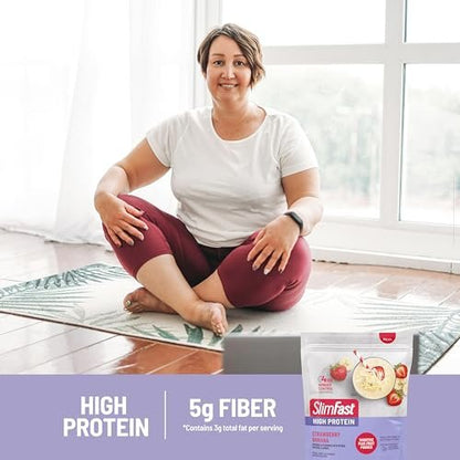 SlimFast High Protein Smoothie Mix Plus Fruchtpulver, Mahlzeitenersatz-Pulver mit Ballaststoffen und Vitamin C, 21 Portionen, 1,29 Pfund, Erdbeer-Banane (Verpackung kann variieren)