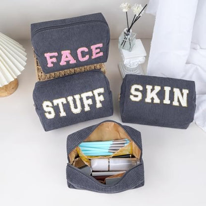 MAGEFY Kleine Make-up Tasche für die Handtasche – Portable Kosmetiktasche mit Fächern aus Cord – Make-up Beutel für Frauen und Reise (Dunkelgrau, SKIN)