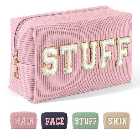 MAGEFY Cord-Kosmetiktasche – Kleine Make-up-Tasche mit Fächern für die Handtasche – Süße Kosmetiktasche für Frauen – Freundin-Geschenk (Pink, STUFF)