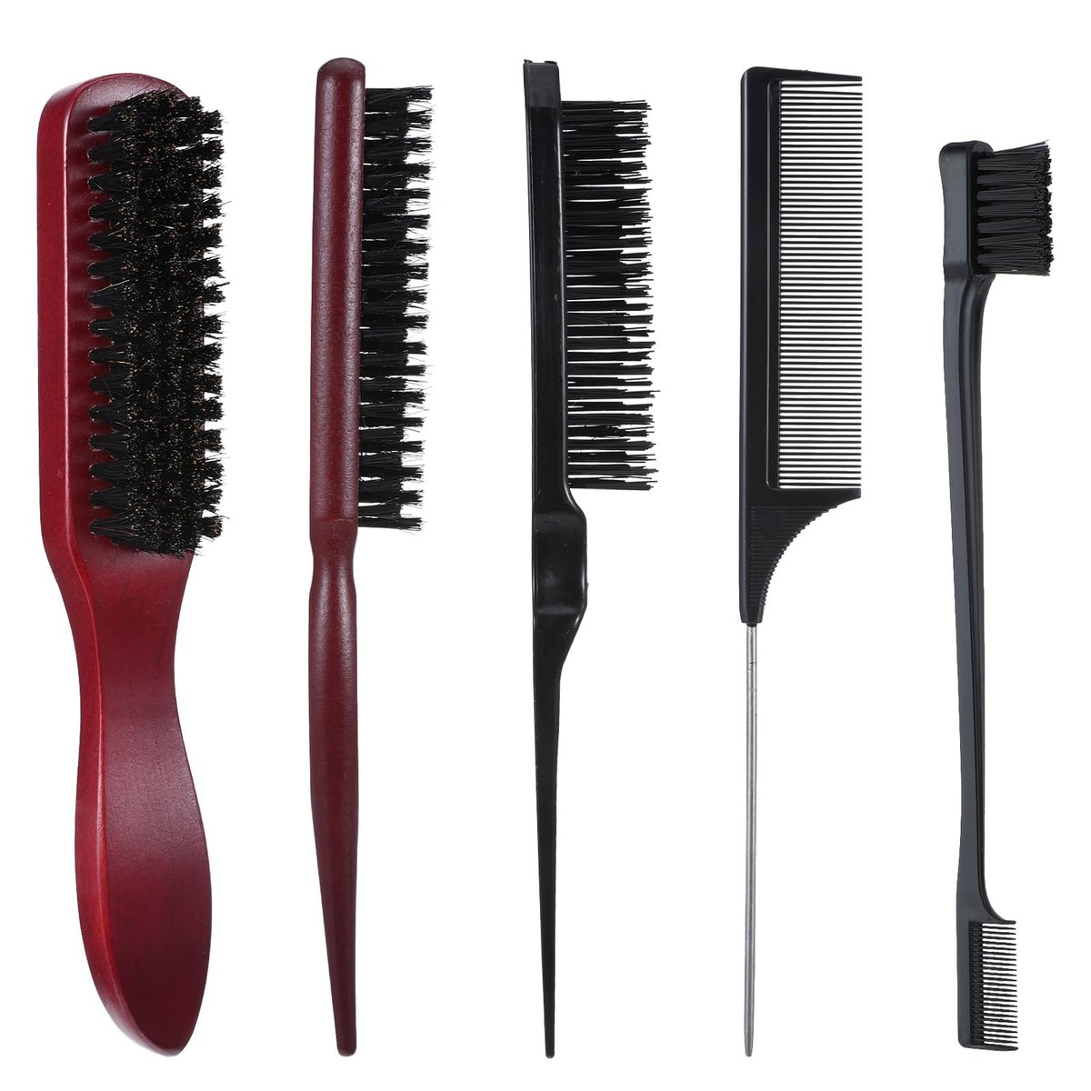 cobee 5-teiliges Slick Back Haarbürsten-Set, Borstenhaarbürste, Edge-Control-Bürste, Teasing-Kamm, Wachsstab für Haare und Perücken, für glattes Haar, Scheitel und fliegende Haare