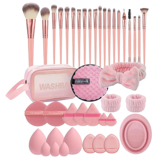 42-teiliges Make-up-Pinsel-Set – Premium Synthetik-Pinsel für Foundation, Concealer, Lidschatten, Rouge – inklusive Schwamm & Puderpuffs – Ideal für Anfänger & Profis