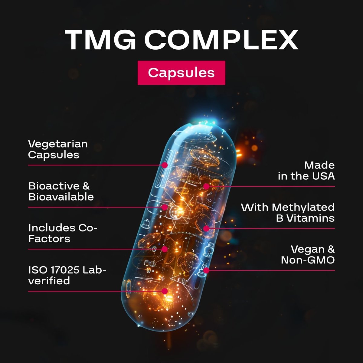 TMG Trimethylglycin Supplement mit Methyl-B-Komplex – 500 mg Betain TMG mit methylierten B-Vitamin-Co-Faktoren für Herz- und Leberunterstützung – Vegan &amp; Non-GMO (1 Monatsvorrat)