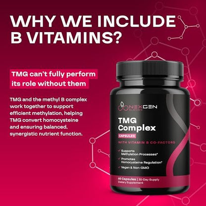 TMG Trimethylglycin Supplement mit Methyl-B-Komplex – 500 mg Betain TMG mit methylierten B-Vitamin-Co-Faktoren für Herz- und Leberunterstützung – Vegan &amp; Non-GMO (1 Monatsvorrat)