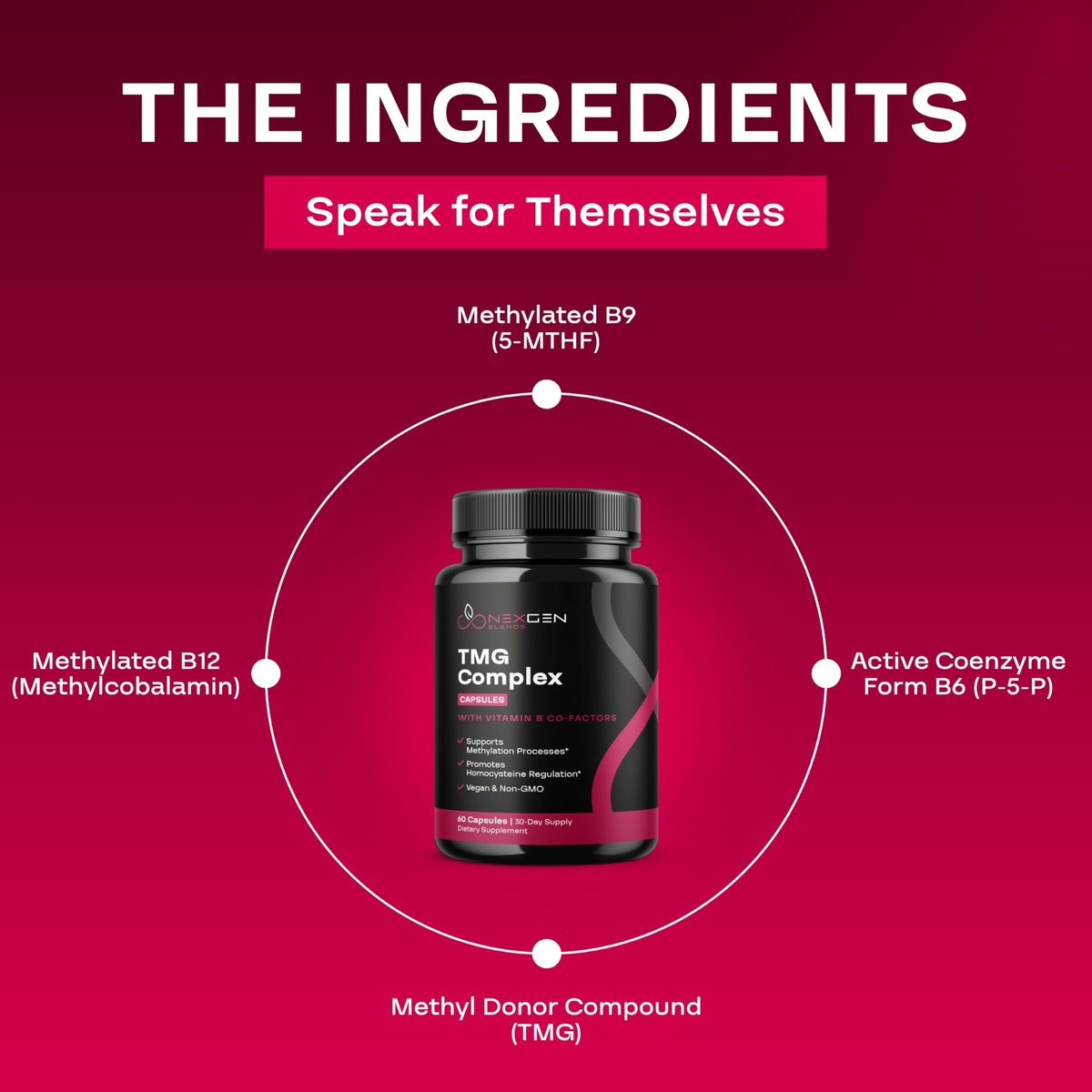 TMG Trimethylglycin Supplement mit Methyl-B-Komplex – 500 mg Betain TMG mit methylierten B-Vitamin-Co-Faktoren für Herz- und Leberunterstützung – Vegan &amp; Non-GMO (1 Monatsvorrat)