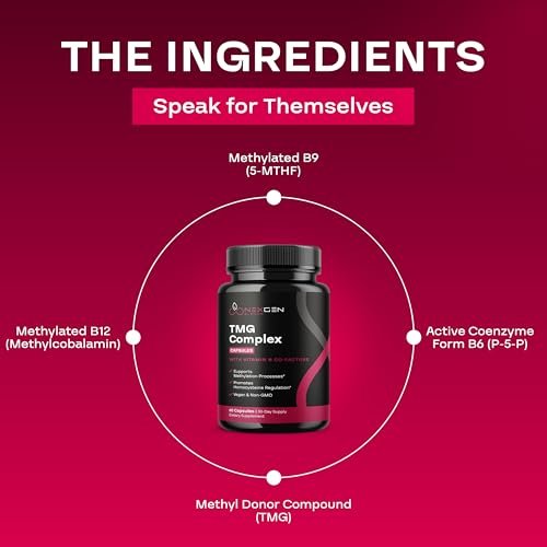 TMG Trimethylglycin Supplement mit Methyl-B-Komplex – 500 mg Betain TMG mit methylierten B-Vitamin-Co-Faktoren für Herz- und Leberunterstützung – Vegan &amp; Non-GMO (1 Monatsvorrat)