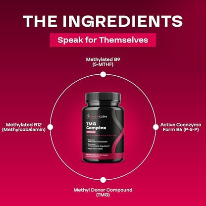 TMG Trimethylglycin Supplement mit Methyl-B-Komplex – 500 mg Betain TMG mit methylierten B-Vitamin-Co-Faktoren für Herz- und Leberunterstützung – Vegan &amp; Non-GMO (1 Monatsvorrat)